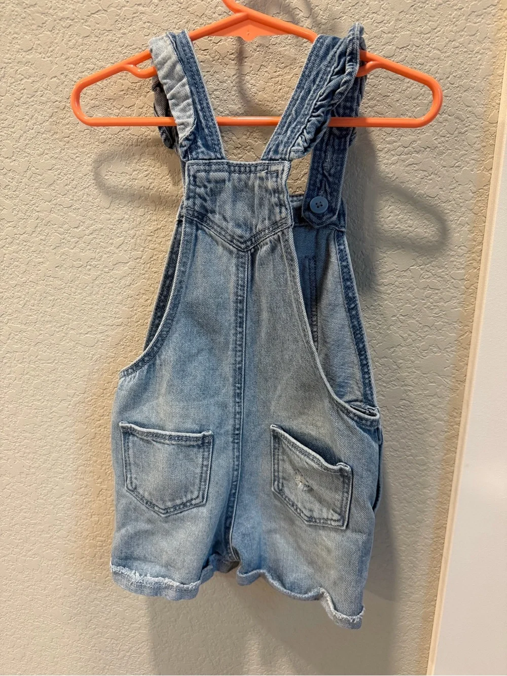 GAP Light Blue Denim Short Overalls with Heart Patch